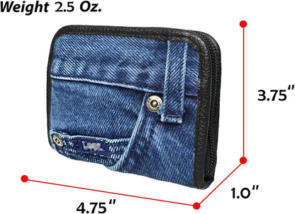 HOTCompact Denim Wallet Zipper Around Small Card Holder Coin Purse Slim Mini Blue