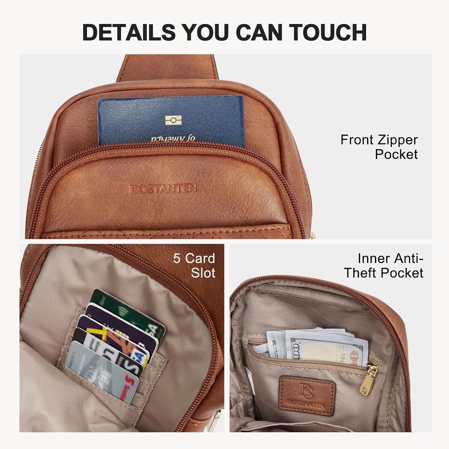 HOTBOSTANTEN Sling Bag Quilted Crossbody Bags for Women Cross Body Purse Leather Fanny Pack with Adjustable Guitar Strap