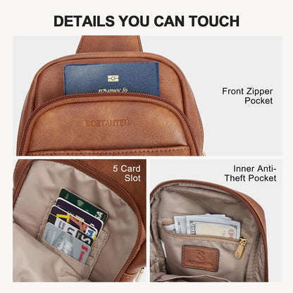 HOTBOSTANTEN Sling Bag Quilted Crossbody Bags for Women Cross Body Purse Leather Fanny Pack with Adjustable Guitar Strap