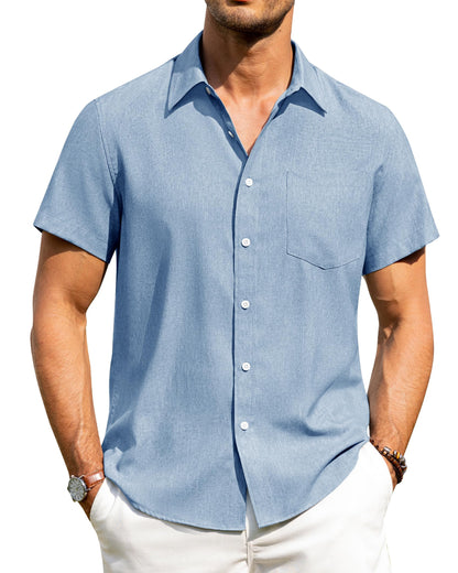 HOTAlimens & Gentle Mens Linen Shirts Short Sleeve Button Down Shirts Wrinkle Free Casual Vacation Beach Summer Tops