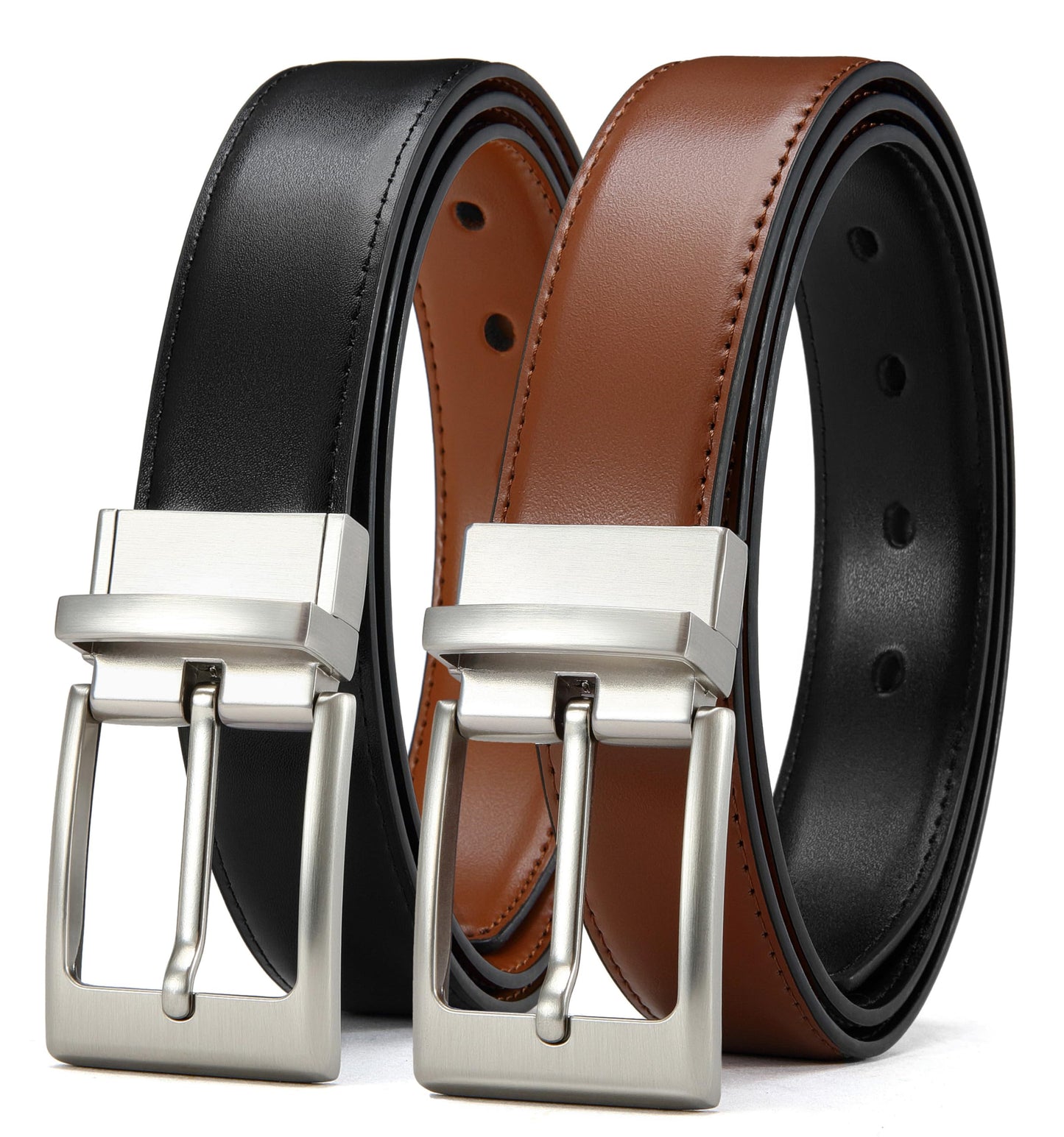 HOTCHAOREN Reversible Belt Men 1 Piece - 1.25" Leather Dress Belt - Trim to Fit for Elegant Style | 1 Belt, 2 Colors, Double-Sided Reversible, Premium Genuine Leather, Trim to Fit