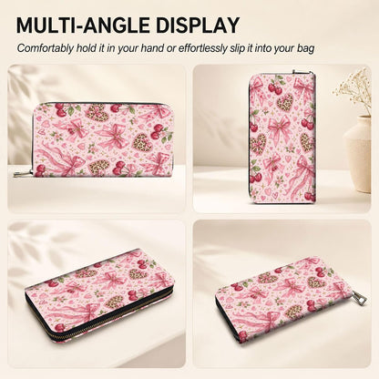HOTWomens Wallet Large Capacity RFID Blocking Wristlet Wallets for Women Premium PU Leather Clutch Purse Phone Holder Travel Long Wallet, Gifts for Women Girls, Pink Bow Pattern
