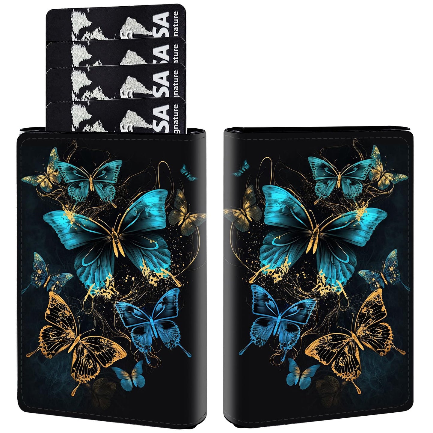HOTPop Up Wallet Women Men with Money Slot,RFID Blocking Leather Minimalist Automatic Credit Card Holder Business Trifold Card Case-Cherry Blossoms