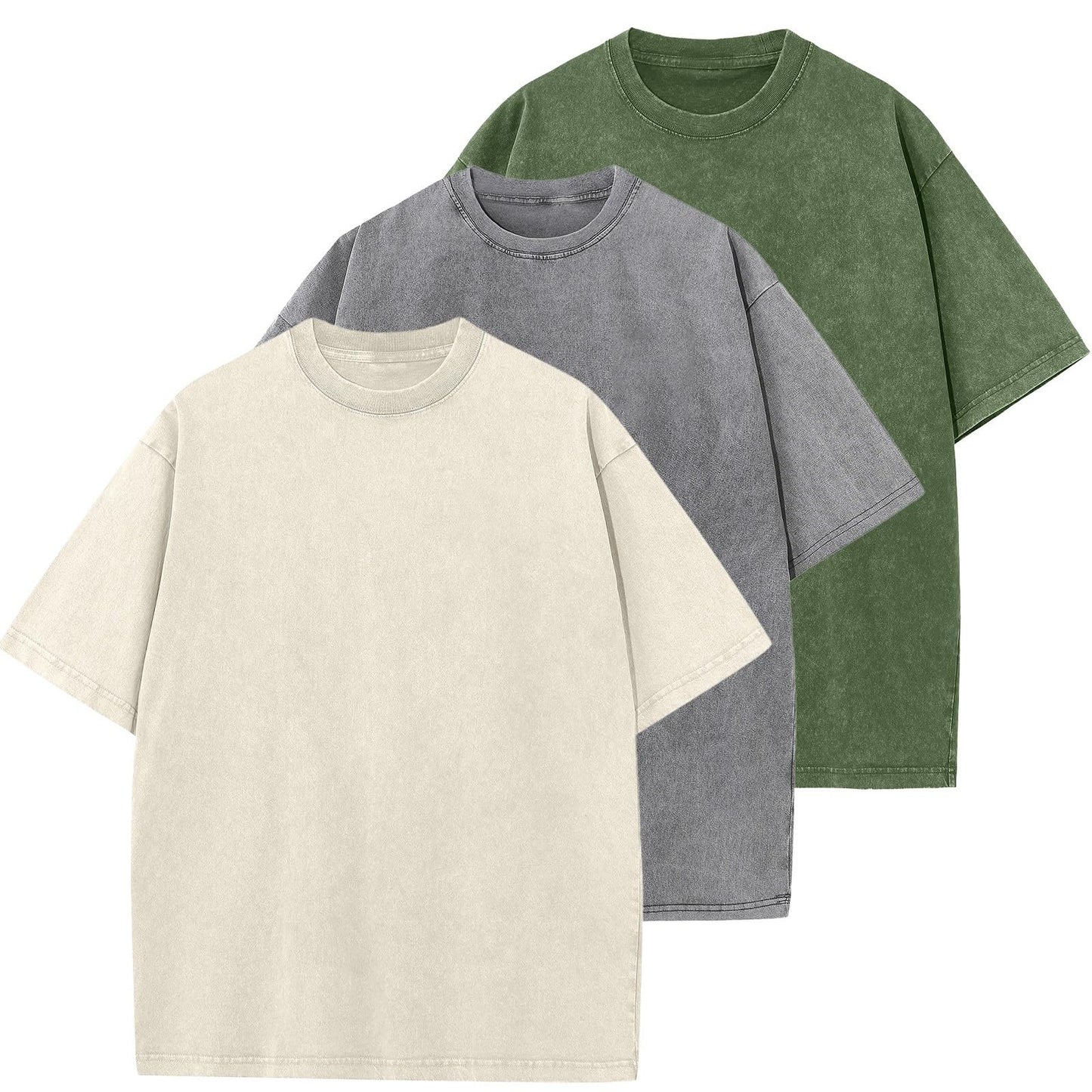 HOTMen's Cotton T-Shirts Oversized Unisex Short Sleeves Casual Loose Wash Solid Basic Tee Tops