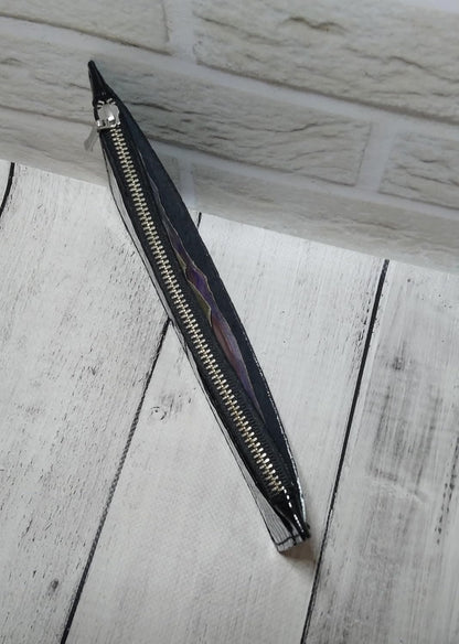 HOTINGVARR Unique Patent Slim Leather Wallet for Women | Crocodile Embossed Genuine Leather | Gift for Her | Handmade Wallet with Card Slots and Coin Pocket | Black