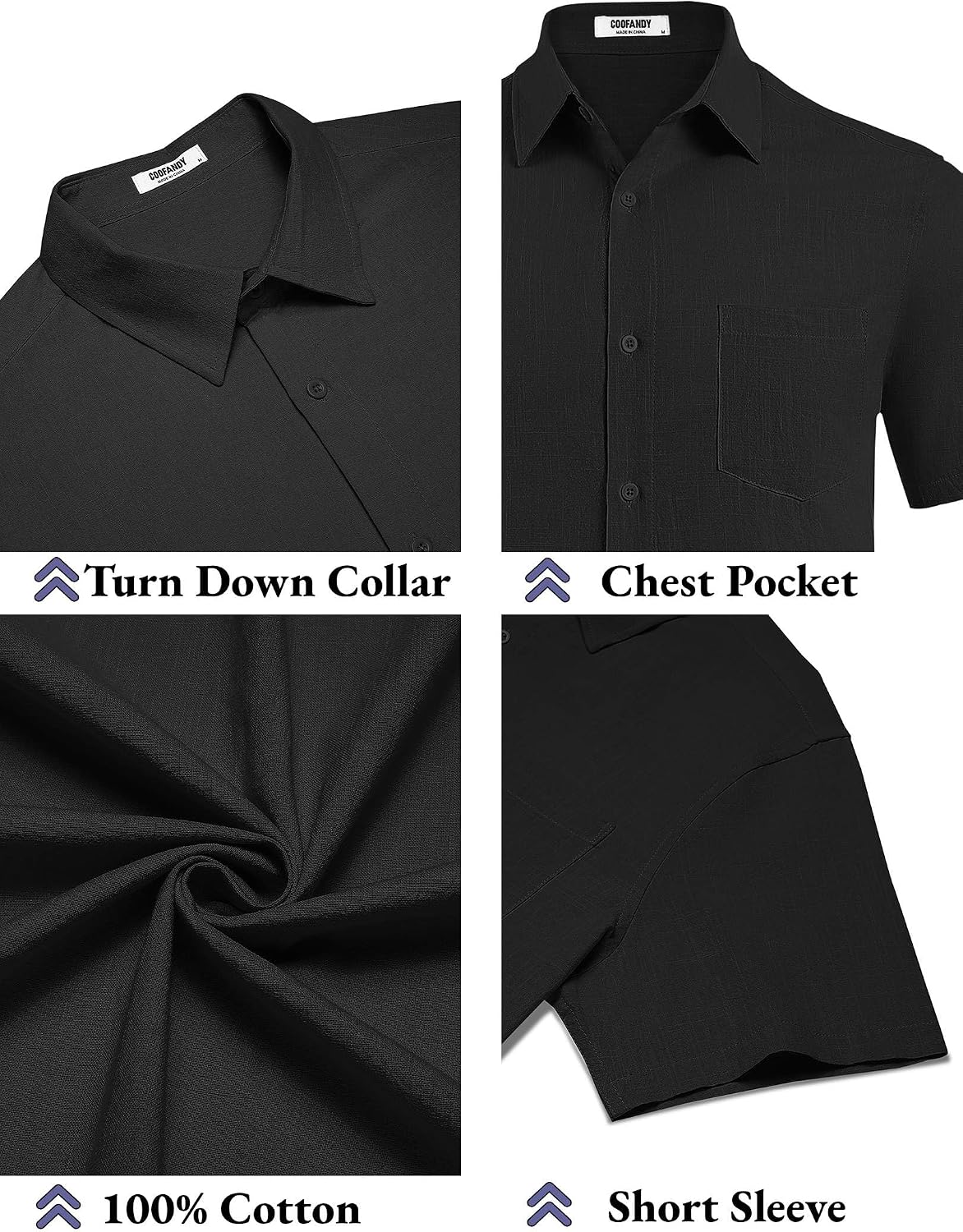 HOTCOOFANDY Men's Button Down Short Sleeve Shirt Casual Cotton Summer Beach Linen Wedding Shirts with Pocket