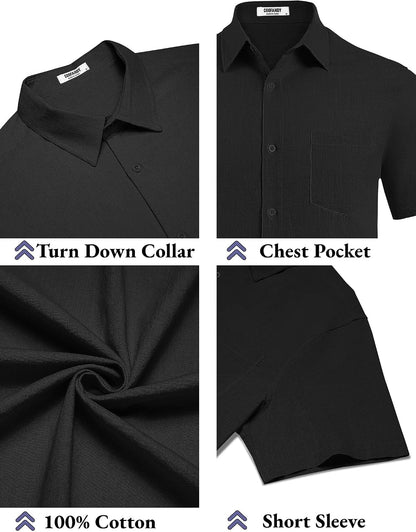 HOTCOOFANDY Men's Button Down Short Sleeve Shirt Casual Cotton Summer Beach Linen Wedding Shirts with Pocket