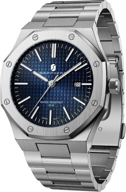 HOTSAPPHERO Mens Watches Stainless Steel Quartz Watch for Men Waterproof Date Clock Fashion Business Wristwatch Gift for Men