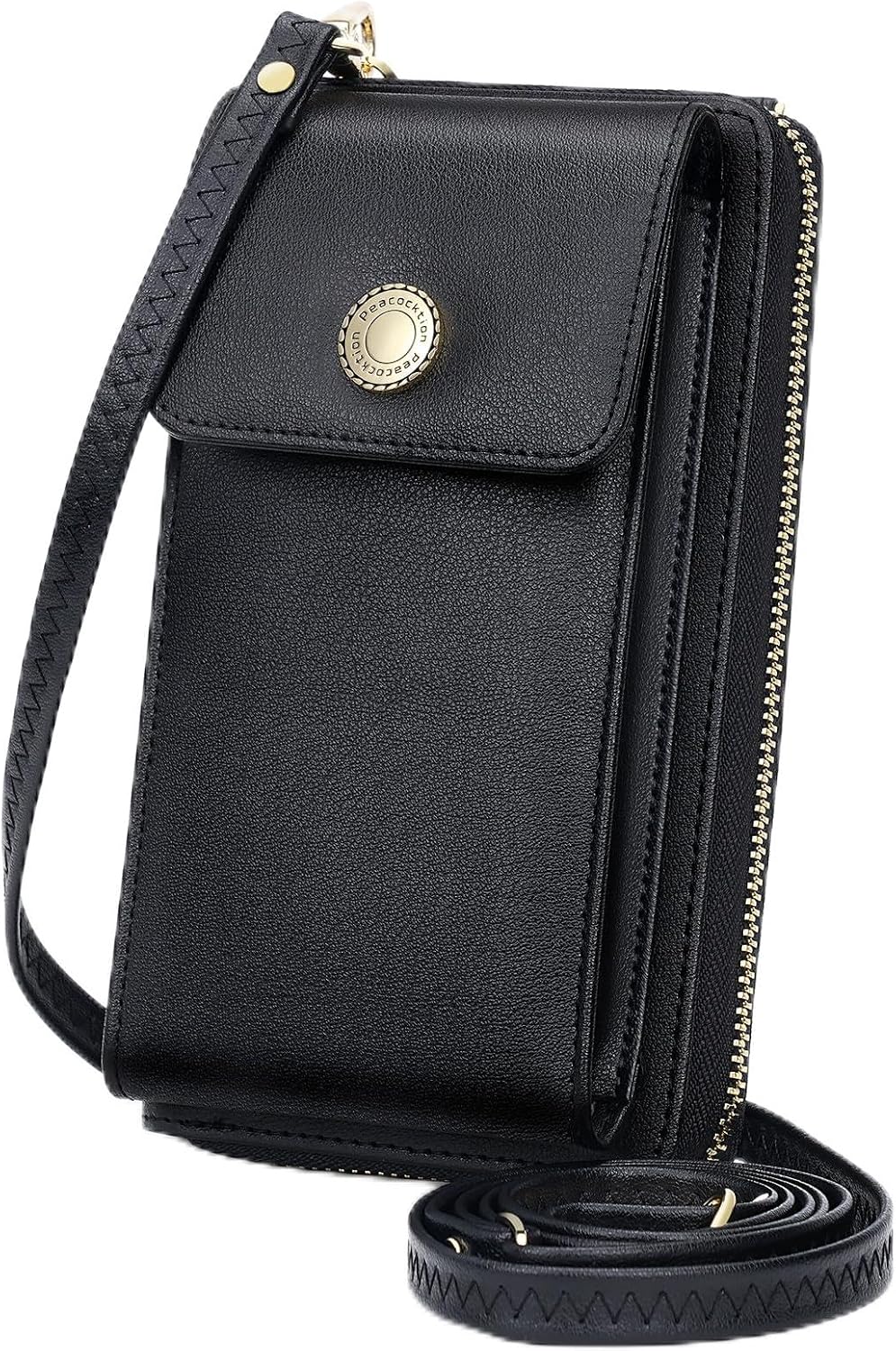 HOTPeacocktion RFID Crossbody Wallet Women Small Travel Leather Cell Phone Wallet Purse Zipper Crossbody Bag