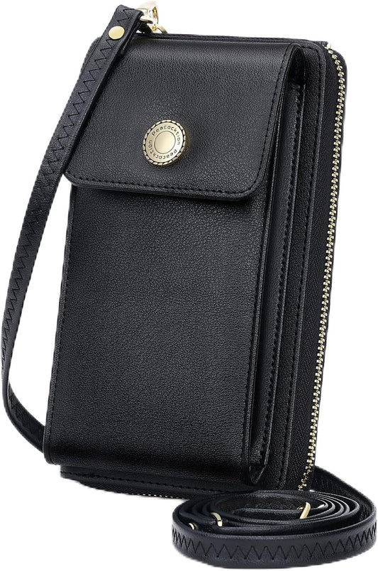 HOTPeacocktion RFID Crossbody Wallet Women Small Travel Leather Cell Phone Wallet Purse Zipper Crossbody Bag