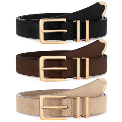 HOTXZQTIVE 3 Pack Women Belts For Jeans Dresses Pants Ladies Leather Waist Belt with Gold Buckle