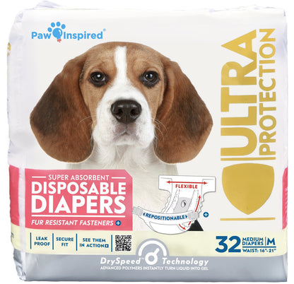 HOTPaw Inspired 32ct Disposable Dog Diapers | Female Dog Diapers Ultra Protection | Diapers for Dogs in Heat, Excitable Urination, or Incontinence (Small)