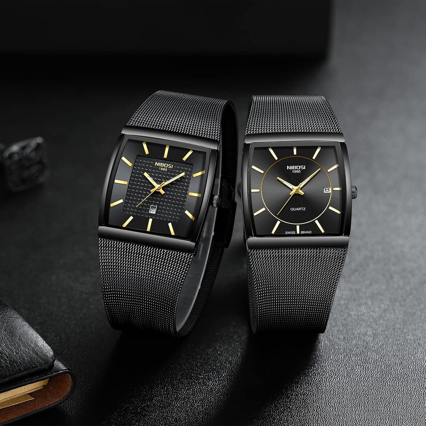 HOTNIBOSI Men Watches Square Analog Quartz Stainless Steel Watches for Men Mesh Strap Waterproof Business Military Sport Wrist Watch with Date
