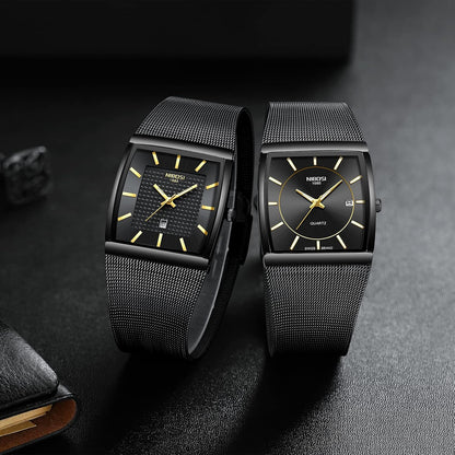 HOTNIBOSI Men Watches Square Analog Quartz Stainless Steel Watches for Men Mesh Strap Waterproof Business Military Sport Wrist Watch with Date
