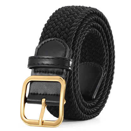 HOTXZQTIVE Women Elastic Braided Belt with Black Buckle, Woven Stretch Fabric