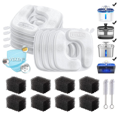 HOTVeken Cat Water Fountain Filters, 4 Pack Replacement Filters & 4 Pack Replacement Pre-Filter Sponges Set for 50oz, 84oz, 95oz or 108oz Automatic Pet Fountain Dog Water Dispenser