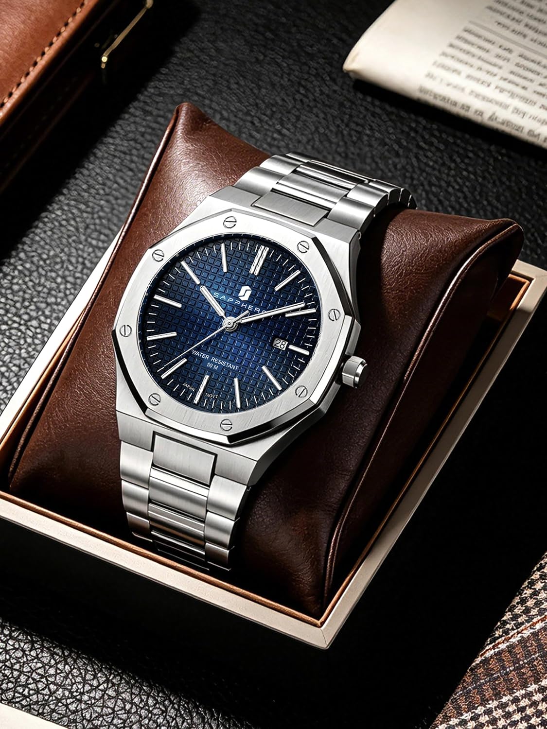 HOTSAPPHERO Mens Watches Stainless Steel Quartz Watch for Men Waterproof Date Clock Fashion Business Wristwatch Gift for Men