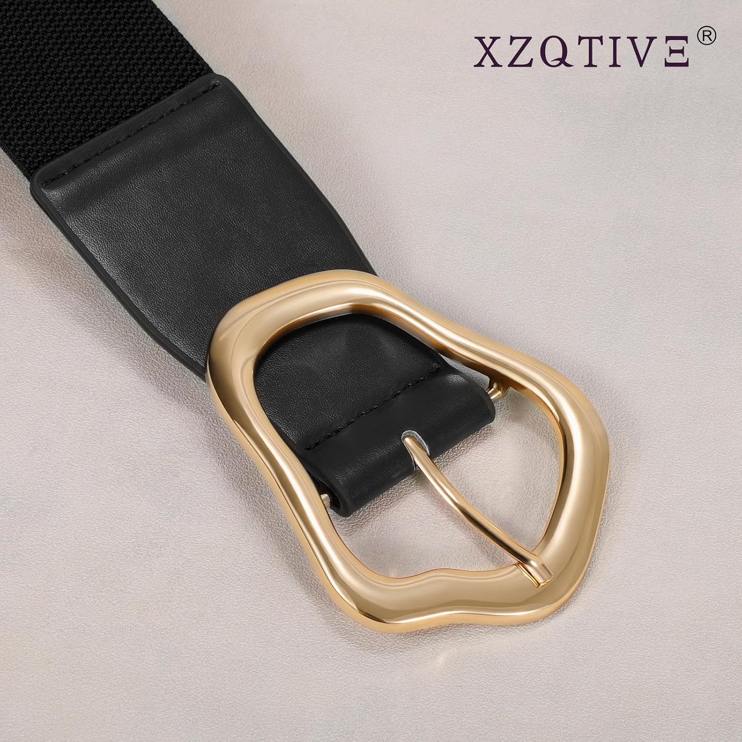 HOTXZQTIVE Women Wide Elastic Waist Belt for Dresses Fashion Big Gold Buckle Stretchy Leather Waistband for Ladies