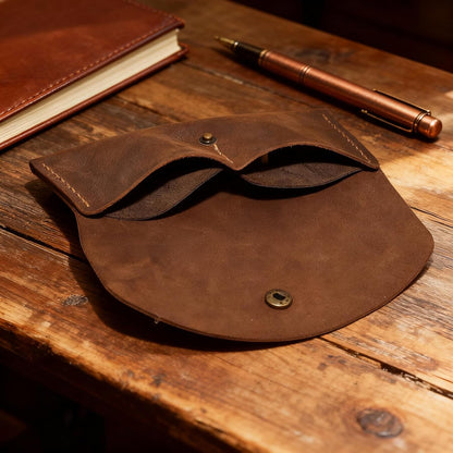 HOTHandmade Crazy Horse Genuine Leather Envelope Wallet, Card Holder with 2 Card Slots Vintage Slim Hand-Stitched Wallet