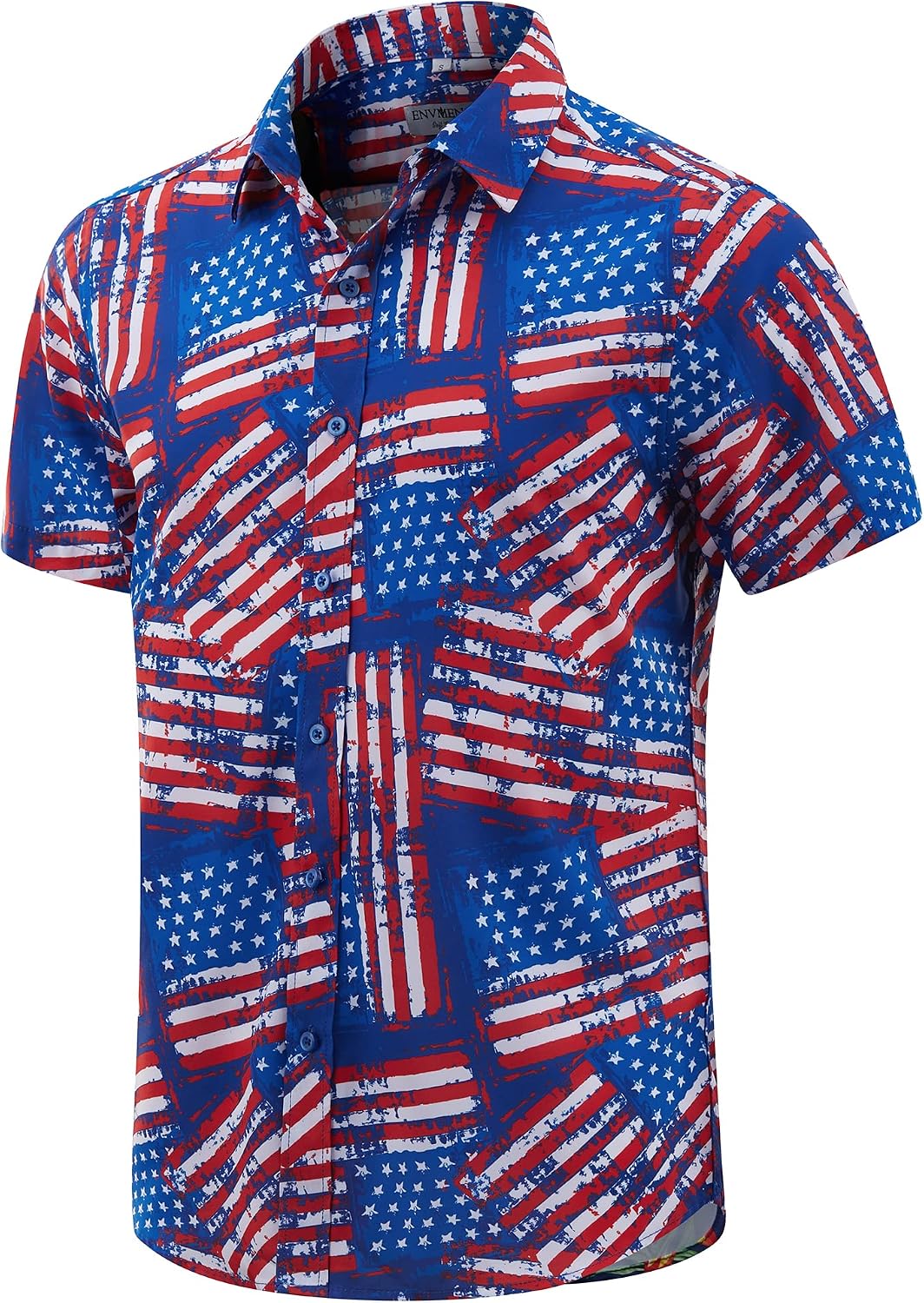 HOTENVMENST Men's American Flag Button Down Shirts Casual Short Sleeve Patriotic Hawaiian Shirt