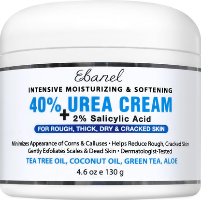 HOTEbanel Urea Cream 40% plus Salicylic Acid 2% for Dry Cracked Feet Skin | Deeply Moisturizes & Softens Dry Cracked Heels, Feet, Knees, Elbows, Hands, Rough Dead Skin Callus Remover Toenail Softener