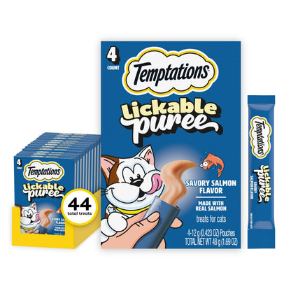 HOTTemptations Creamy Puree Cat Treats, Beef, Chicken, Salmon & Tuna, 48 Count | Beef, Salmon, Chicken & Tuna, under 15 cal/tube, no added sugar or fillers, senior-friendly, meal topper or hand-feed
