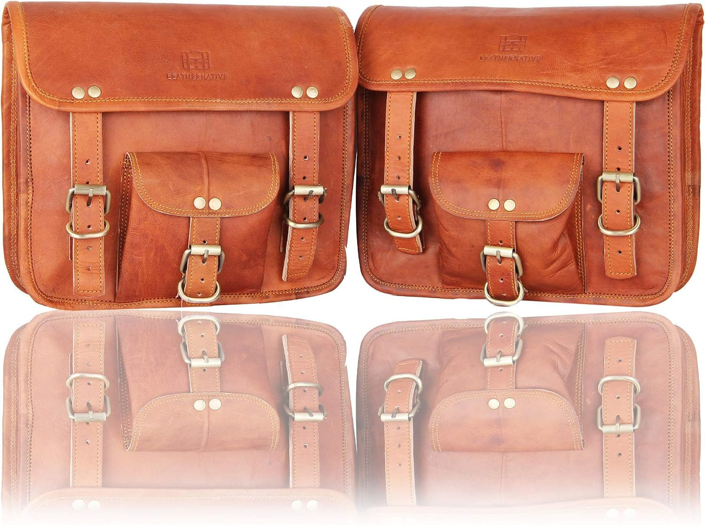 HOT2 Side Brown Leather Pouch by Leather Native – Motorcycle Side Pouch for Men and Women – Waterproof Saddle Bag Panniers – Vintage and Modern Touring Bag