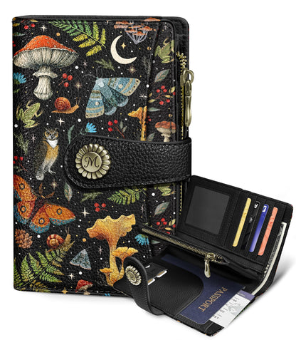 HOTGoth Black Cat Wallet Women RFID Skull Passport Credit Card Holder | Travel billfold, Zipper Coin Pocket, PU Leather, Clutch, Cash Purse, 1 ID Window, Ticket, Pen Holder, Gift for Ladies Girls
