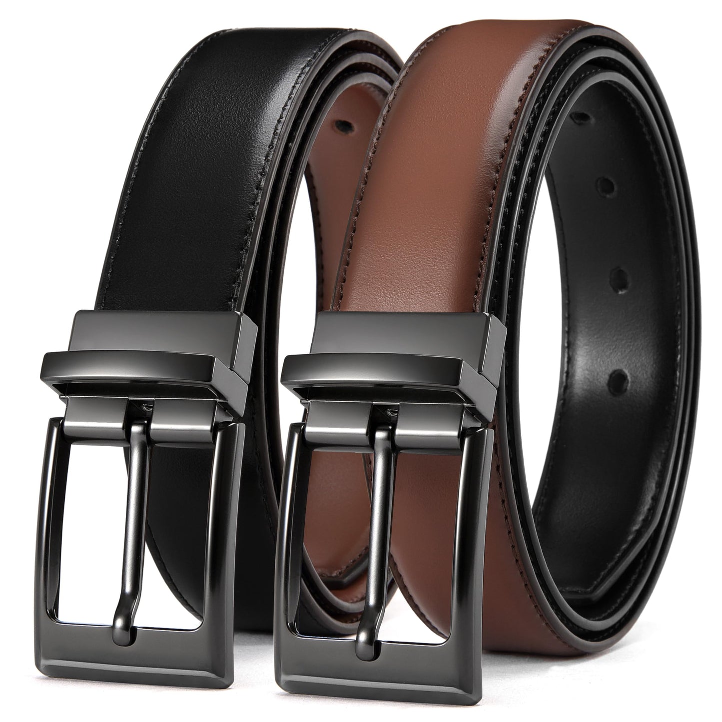 HOTCHAOREN Reversible Belt Men 1 Piece - 1.25" Leather Dress Belt - Trim to Fit for Elegant Style | 1 Belt, 2 Colors, Double-Sided Reversible, Premium Genuine Leather, Trim to Fit