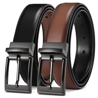 HOTCHAOREN Reversible Belt Men 1 Piece - 1.25" Leather Dress Belt - Trim to Fit for Elegant Style | 1 Belt, 2 Colors, Double-Sided Reversible, Premium Genuine Leather, Trim to Fit
