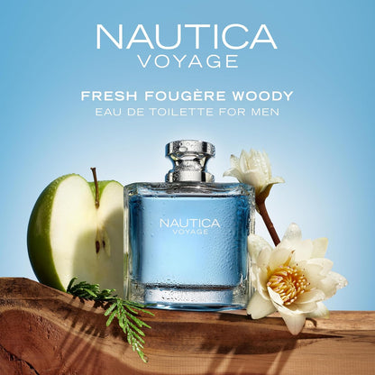 HOTNautica Voyage Eau De Toilette, Cologne and Fragrance For Men, Fresh, Romantic, Fruity Scent Woody, Aquatic Notes of Apple, Water Lotus, Cedarwood, and Musk Ideal Day Wear, Long Lasting 3.3Fl oz