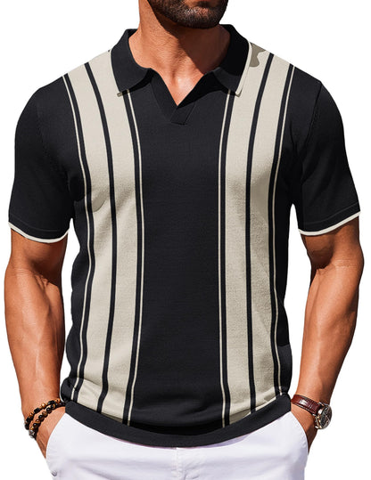 HOTCOOFANDY Mens Polo Shirts Short Sleeve Casual Knit Polo Shirt Vintage Golf T Shirts Old Money Tops