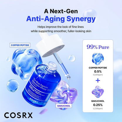 HOTCOSRX The Blue Copper Peptide Bakuchiol Serum, Korean Peptide Plumping Serum for Face, GHK-Cu Copper Peptides with Bakuchiol, Glow & Plump, Anti-aging & Skin Firming Care, Korean Skin Care, 1.69 Fl Oz