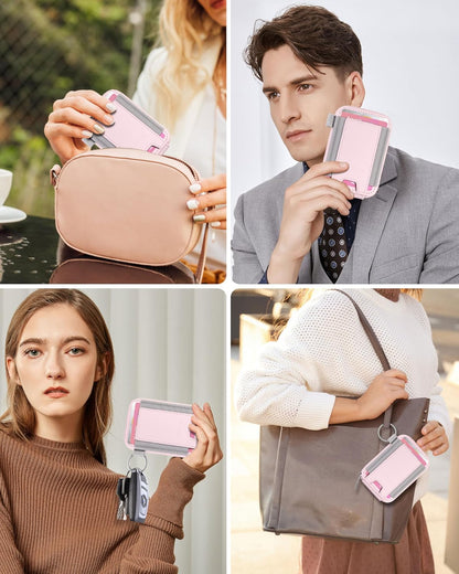 HOTSmall Wallet for Women with Rechargeable Find My Tracker Built-in, Zipper Accordion Credit Card Holder with Keyring, Anti-loss Fashion Minimalist Slim, Pink