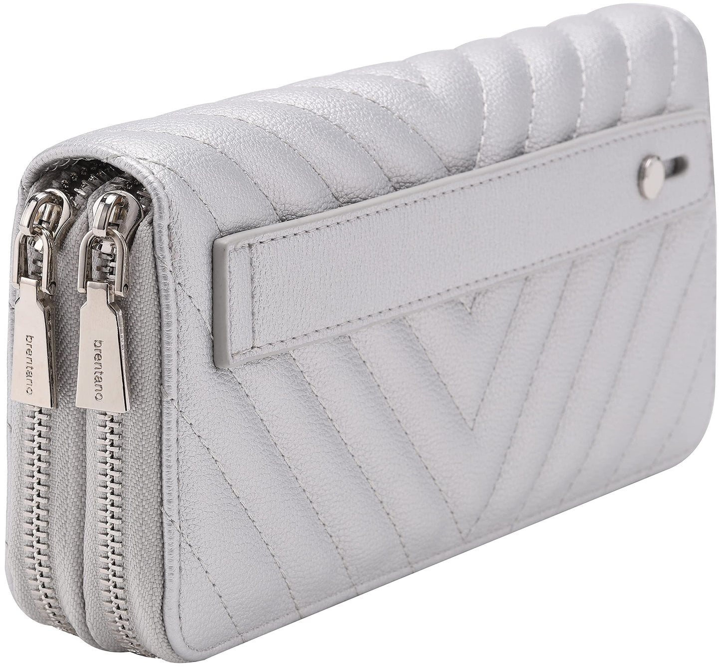 HOTB BRENTANO Vegan Leather Double Zipper Pocket Wallet with Grip Hand Strap (BLUE GLITTER)