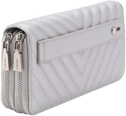 HOTB BRENTANO Vegan Leather Double Zipper Pocket Wallet with Grip Hand Strap (BLUE GLITTER)