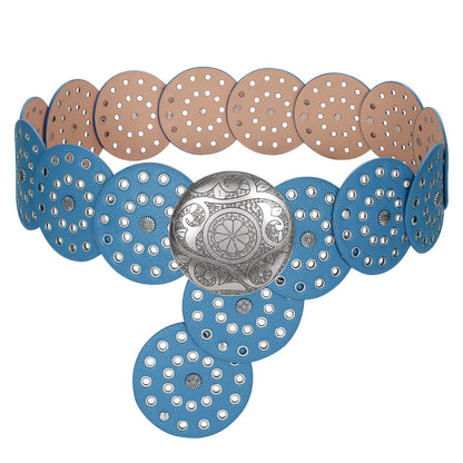 HOTWERFORU Women Vintage Leather Belt Western Disc Waist Belts Ladies Western Belt Boho Belt for Dress Jean-