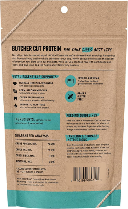 HOTVital Essentials Freeze Dried Dog Treats, Salmon Bites, 2.5 oz Bag | Single Animal Protein, Premium Quality, Grain-Free Training Treats, USA Made with U.S. & Globally Sourced Ingredients