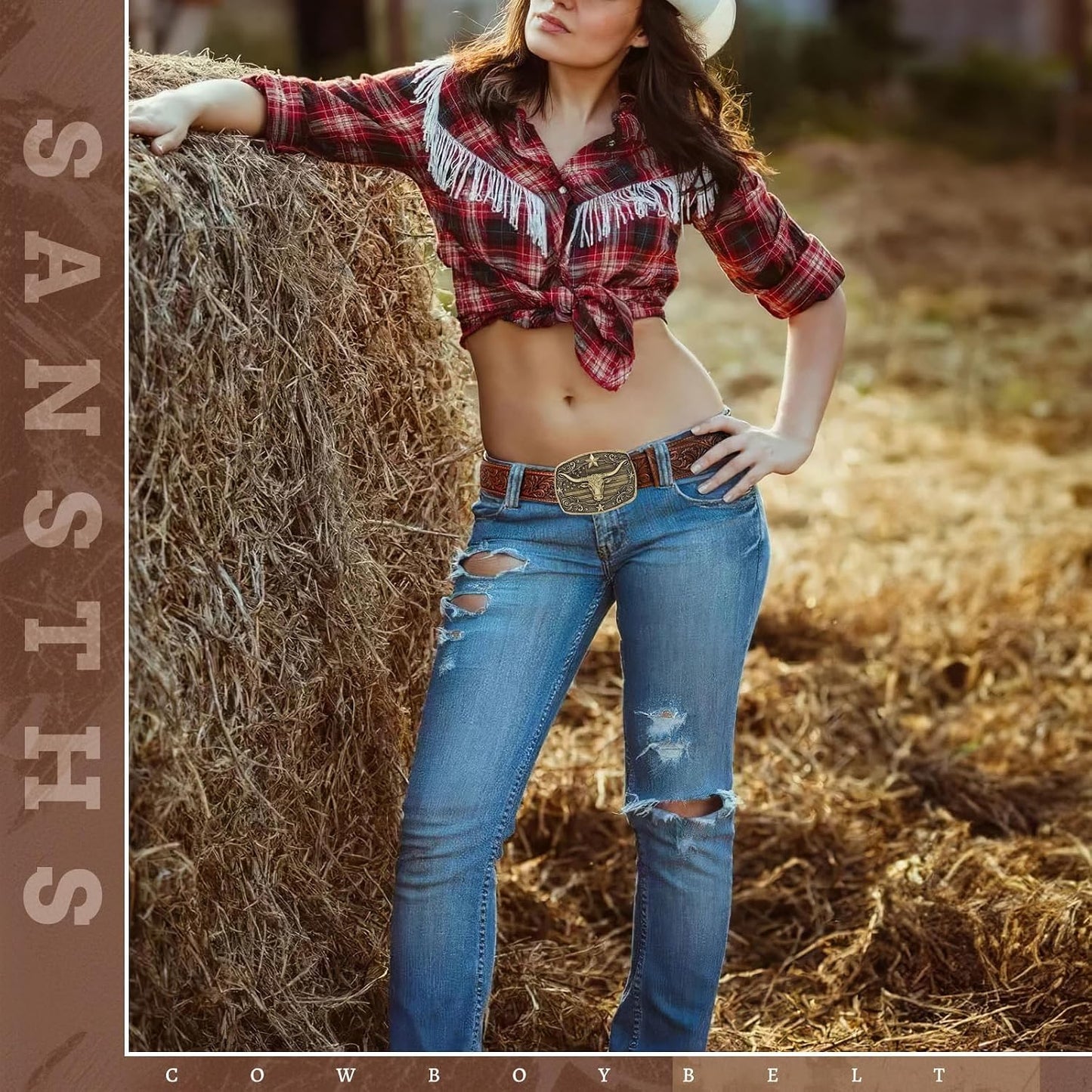 HOTSANSTHS Western Cowboy Belts for Men Women, Mens Western Belt Bull Buckle Country Belt Cowboy Leather Belt for Jeans