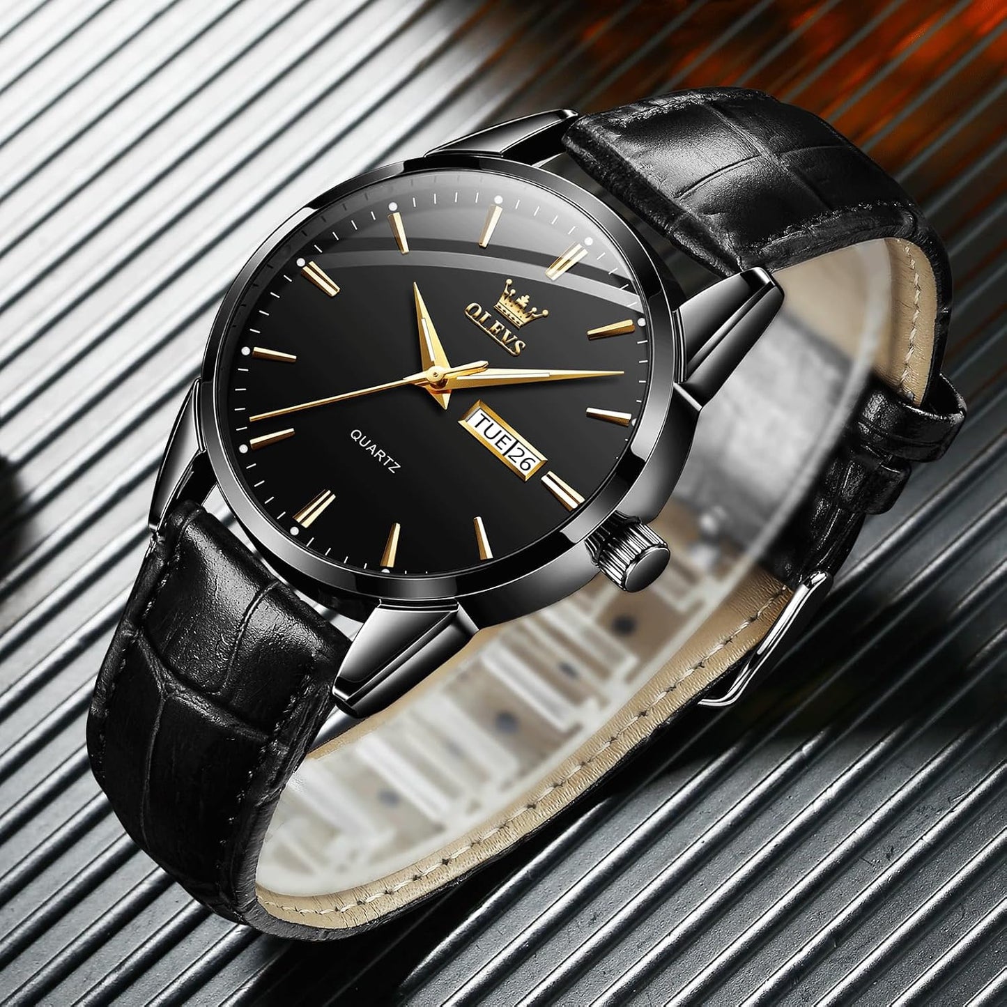 HOTQBAIZI Men's Casual Leather Watch, Easy to Read Three-Hand Analog Stainless Steel Watches for Men, Minimalist Day Date Waterproof Luminous Mens Quartz Wristwatch