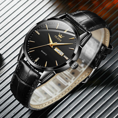 HOTQBAIZI Men's Casual Leather Watch, Easy to Read Three-Hand Analog Stainless Steel Watches for Men, Minimalist Day Date Waterproof Luminous Mens Quartz Wristwatch