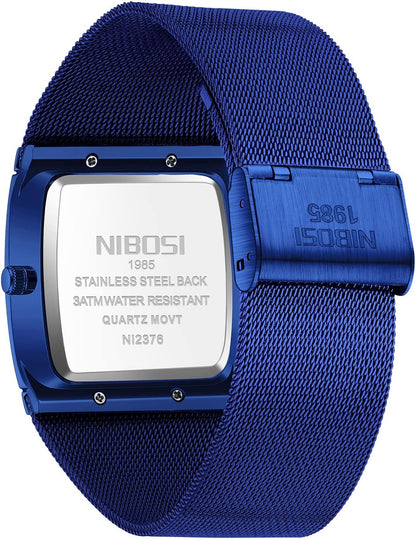 HOTNIBOSI Men's Analog Watch, Square Dial Mesh Strap, Date Display | 100 FT Waterproof, Fashion Casual Sports Business Classic Dress Quartz Wrist Watches for Men