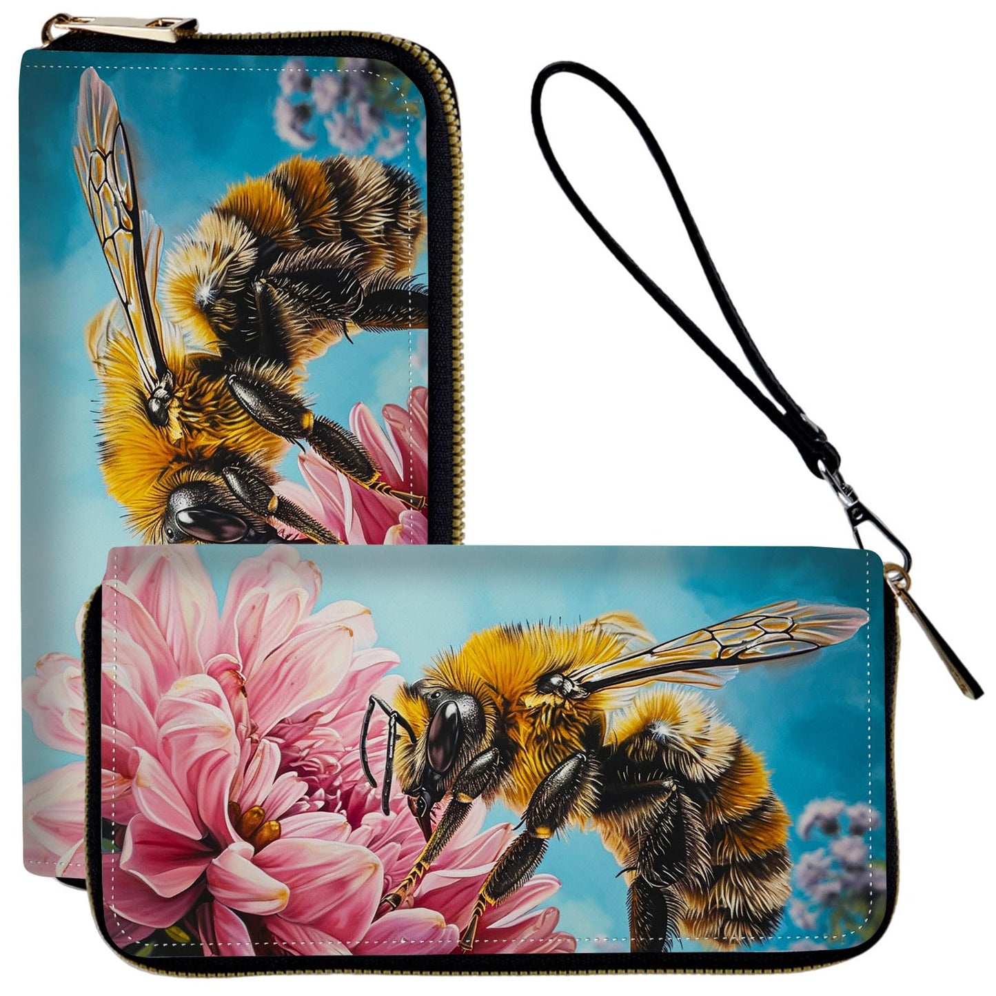 HOTLadies Wallet,Clutch Purses for Women Wallets Leather Credit Card Holder for Women Wristlet Slim Small Cute with Zipper,Thin RFID Blocking with Wrist Strap,Glitter Dragonfly Moon