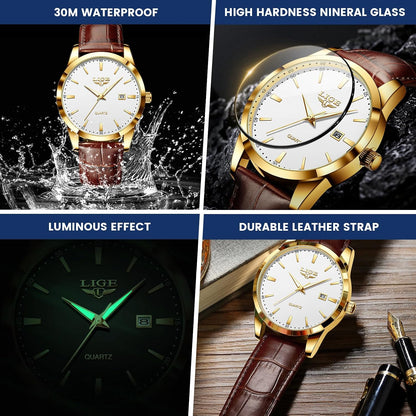 HOTLIGE Watches for Men Waterproof Analog Dress Vintage Chronograph Analog Casual Leather Stainless Steel Unique Quartz Movement Retro Luminous Elegant Men's Wrist Watch Date Display