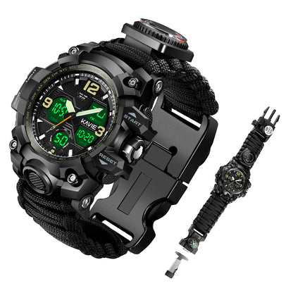 HOTMens Tactical Military Digital Watch, 23-in-1 Survival Multi-Functional Army Outdoors Waterproof Camouflage Sports Watches Dual Display Analog LED Electronic Wristwatches with Compass Paracord Band