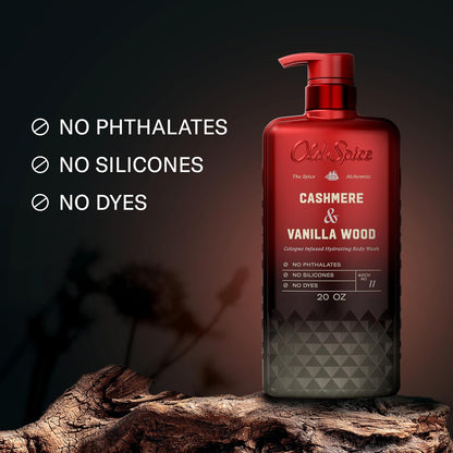 HOTOld Spice Body Wash for Men, The Spice Alchemist Collection, 24/7 Cologne Infused Hydration, No Trade Off Formula, Free of Phthalates Silicones & Dyes, Cashmere + Vanilla Wood Scent, 20 oz