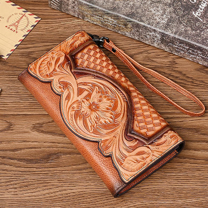 HOTWomen's Wallet Genuine Leather Snap Wallets Vintage Purse Organizer Clutch Bag with Wristlet