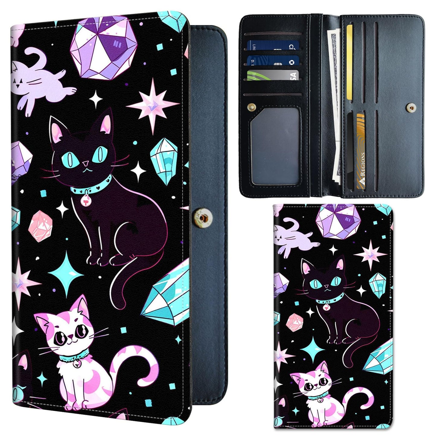 HOTSlim PU Leather Wallet for Women - RFID Blocking Thin Bifold Wallet, Compact Travel Wallet with Card Slots & ID Window, Stylish and Practical Womens Wallet for Everyday Use, Black Cat