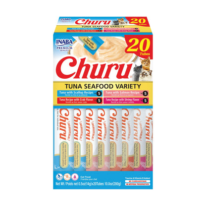 HOTINABA Churu Cat Treats, Lickable, Squeezable Creamy Purée Cat Treat with Green Tea Extract & Taurine, 0.5 Ounces Each Tube, 20 Tubes, Tuna Variety Box
