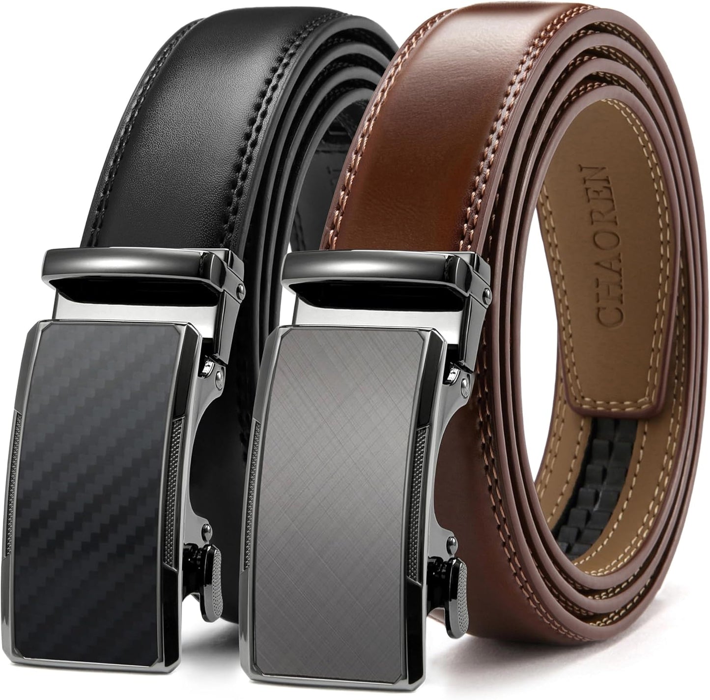 HOTCHAOREN Mens Dress Belt Leather 2 Pack - Mens Ratchet Belt for Dress Shirt and Pants Every Occasion (32mm)